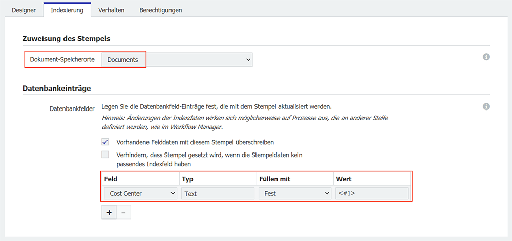Zuweisen der Indexfelder